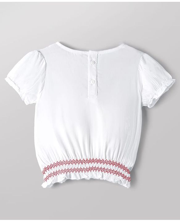 Babyhug 100% Cotton Woven Half Sleeves Top With Floral Embroidery Detailing-Multicolour