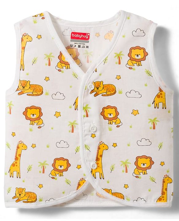 Babyhug 100% Cotton Woven Sleeveless Checks & Animal Printed Jhablas Pack of  3 - Multicolour