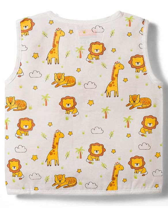 Babyhug 100% Cotton Woven Sleeveless Checks & Animal Printed Jhablas Pack of  3 - Multicolour