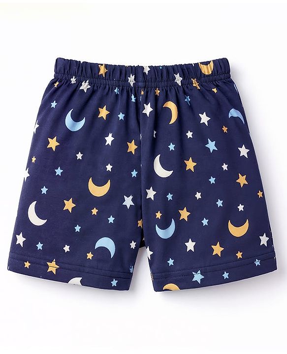 Babyhug Cotton Knit Half Sleeves Shirt & Shorts Co-ord Night Suit With Star & Moon Print - Navy Blue