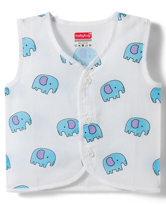 Babyhug 100% Cotton Cambric Woven Sleeveless Front Open Jhablas With Animal Print Pack of 3 - Multicolor