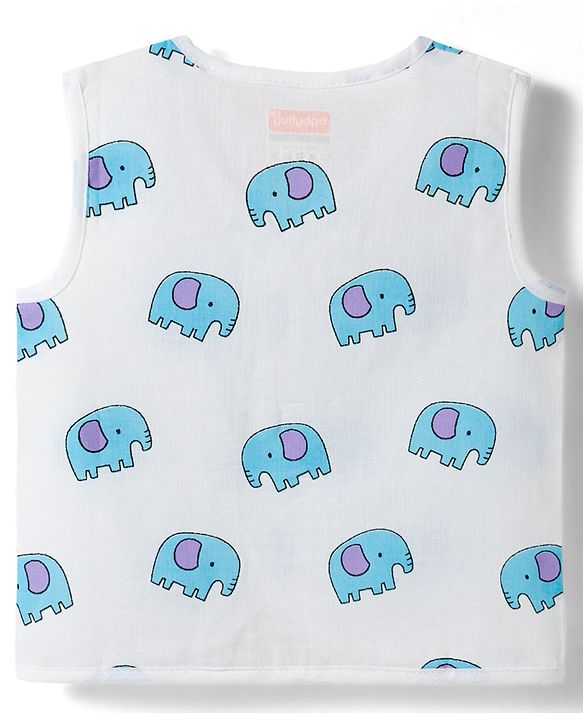 Babyhug 100% Cotton Cambric Woven Sleeveless Front Open Jhablas With Animal Print Pack of 3 - Multicolor