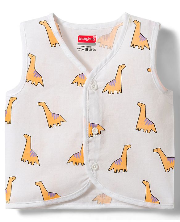 Babyhug 100% Cotton Cambric Woven Sleeveless Front Open Jhablas With Animal Print Pack of 3 - Multicolor