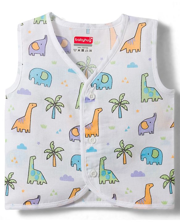 Babyhug 100% Cotton Cambric Woven Sleeveless Front Open Jhablas With Animal Print Pack of 3 - Multicolor