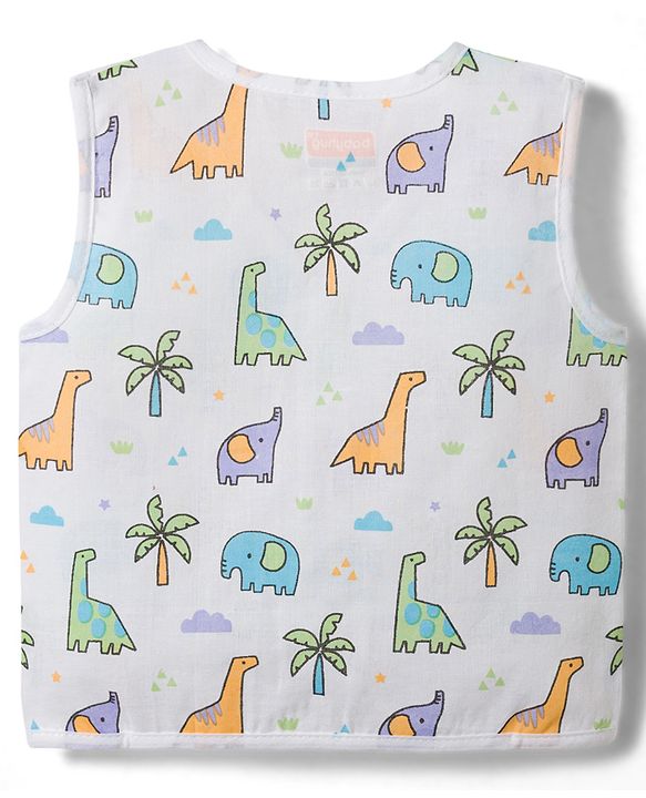 Babyhug 100% Cotton Cambric Woven Sleeveless Front Open Jhablas With Animal Print Pack of 3 - Multicolor