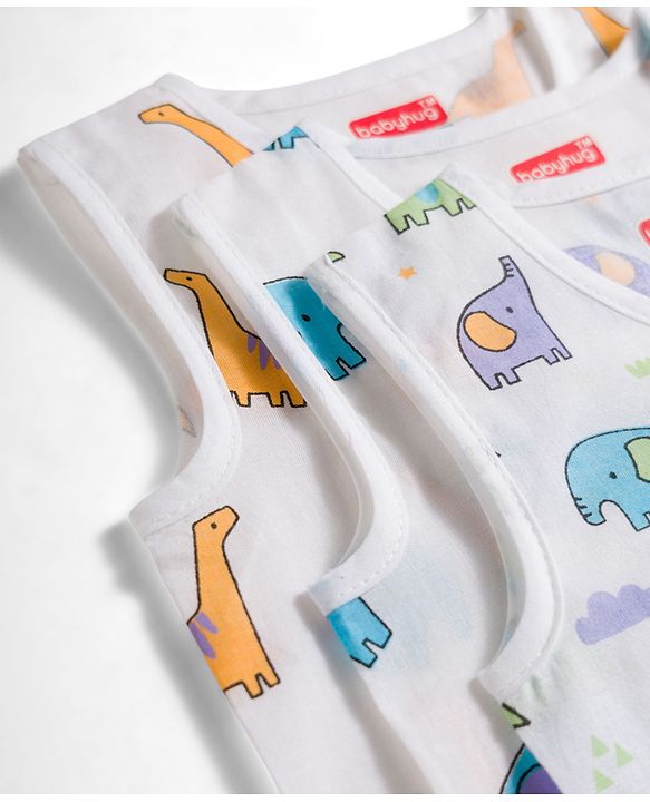 Babyhug 100% Cotton Cambric Woven Sleeveless Front Open Jhablas With Animal Print Pack of 3 - Multicolor