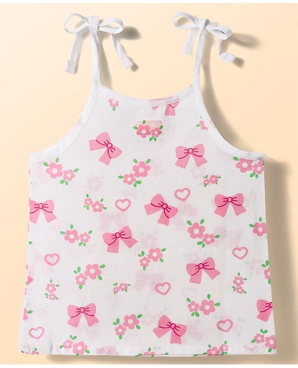 Babyhug 100% Cotton Cambric Woven Shoulder Tie Knot Sleeveless Jhablas With Bow Floral & Heart Print Pack of 3 - Multicolor