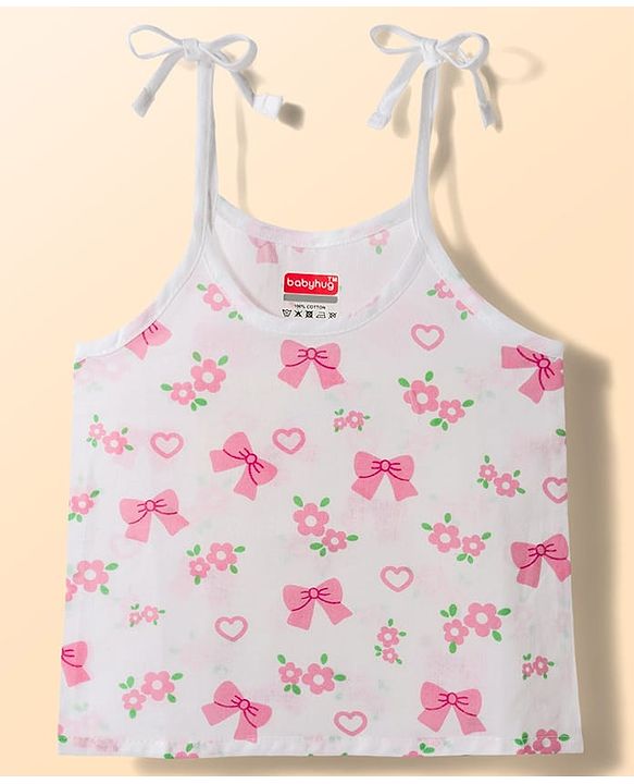 Babyhug 100% Cotton Cambric Woven Shoulder Tie Knot Sleeveless Jhablas With Bow Floral & Heart Print Pack of 3 - Multicolor