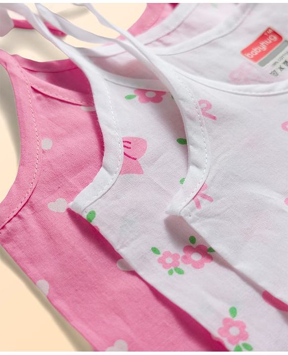 Babyhug 100% Cotton Cambric Woven Shoulder Tie Knot Sleeveless Jhablas With Bow Floral & Heart Print Pack of 3 - Multicolor