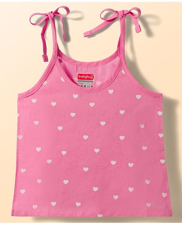 Babyhug 100% Cotton Cambric Woven Shoulder Tie Knot Sleeveless Jhablas With Bow Floral & Heart Print Pack of 3 - Multicolor