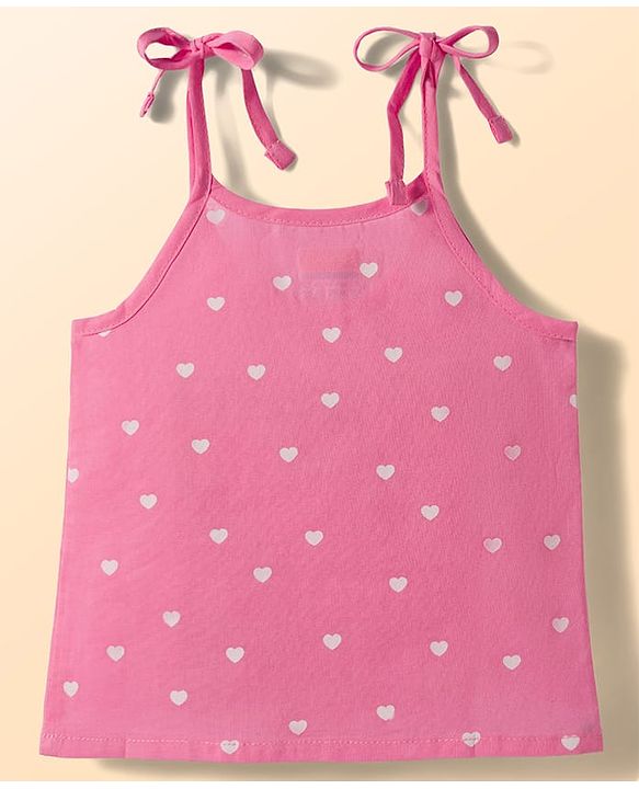 Babyhug 100% Cotton Cambric Woven Shoulder Tie Knot Sleeveless Jhablas With Bow Floral & Heart Print Pack of 3 - Multicolor