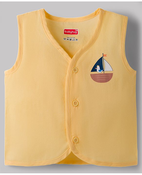 Babyhug 100% Cotton Cambric Woven Sleeveless Front Open Jhablas With Sea Life Print Pack of 3 - Multicolor