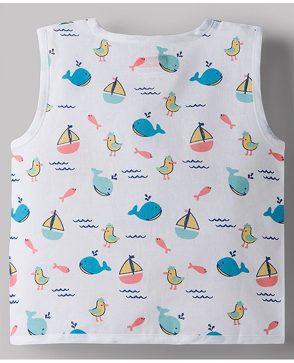 Babyhug 100% Cotton Cambric Woven Sleeveless Front Open Jhablas With Sea Life Print Pack of 3 - Multicolor