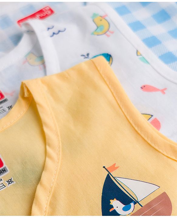 Babyhug 100% Cotton Cambric Woven Sleeveless Front Open Jhablas With Sea Life Print Pack of 3 - Multicolor