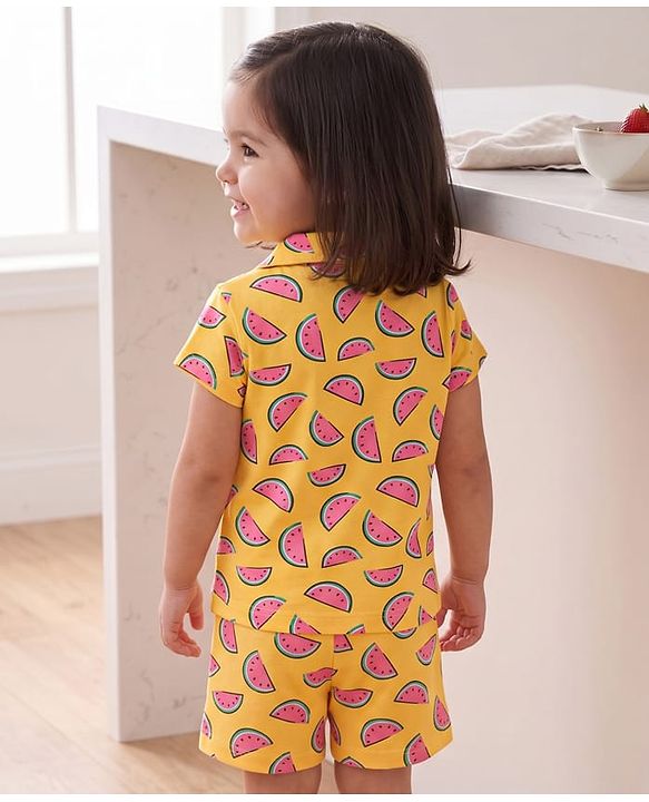 Babyhug Cotton Knit Half Sleeves Co-Ord Top & Shorts Night-Suit With Watermelon Print - Multicolor