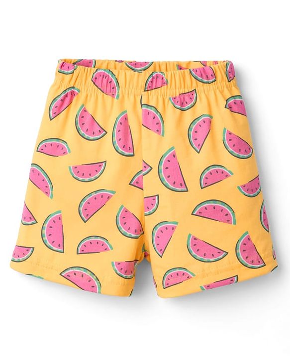 Babyhug Cotton Knit Half Sleeves Co-Ord Top & Shorts Night-Suit With Watermelon Print - Multicolor