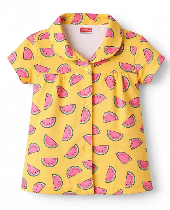 Babyhug Cotton Knit Half Sleeves Co-Ord Top & Shorts Night-Suit With Watermelon Print - Multicolor