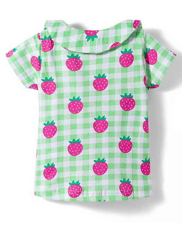 Babyhug Cotton Knit Half Sleeves Top & Shorts Co-ord Night Suit With Strawberry Print - Green