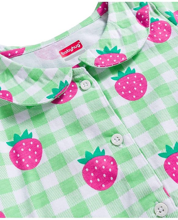 Babyhug Cotton Knit Half Sleeves Top & Shorts Co-ord Night Suit With Strawberry Print - Green