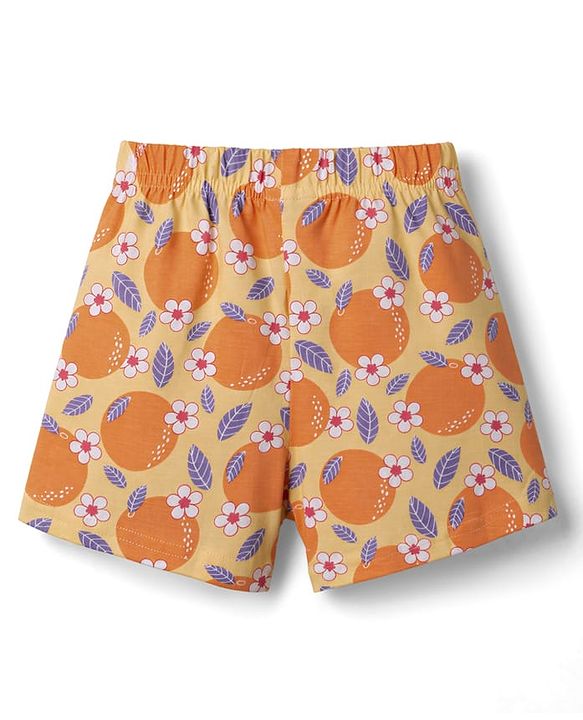 Babyhug Cotton Knit Half Sleeves Tropical Theme Printed Co-Ords Top & Shorts Night Suit - Yellow