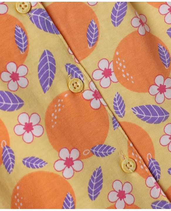 Babyhug Cotton Knit Half Sleeves Tropical Theme Printed Co-Ords Top & Shorts Night Suit - Yellow
