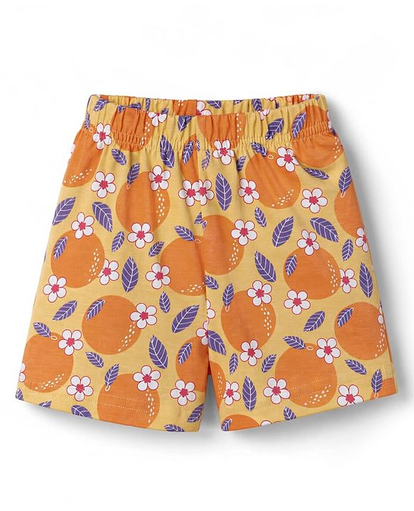 Babyhug Cotton Knit Half Sleeves Tropical Theme Printed Co-Ords Top & Shorts Night Suit - Yellow