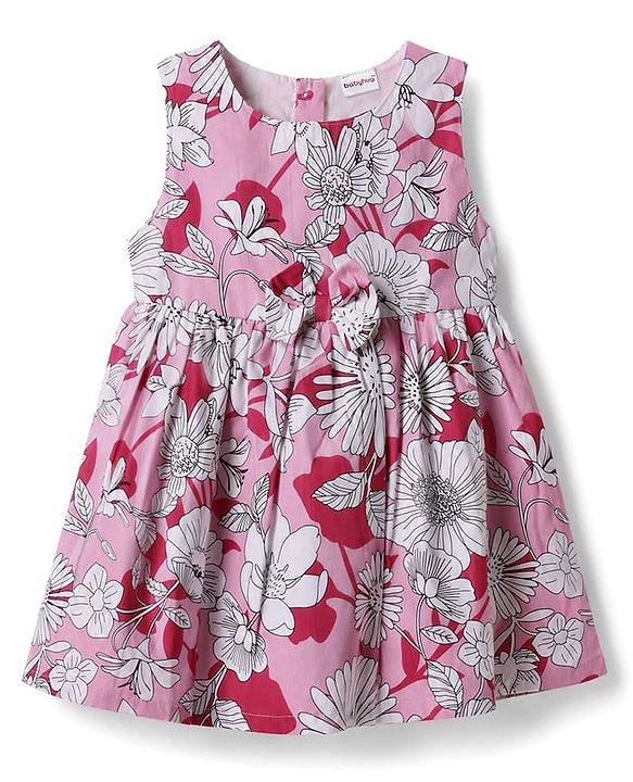 Babyhug Cotton Woven Half Sleeves Frocks with Shrug Floral Print White 0-3 Months