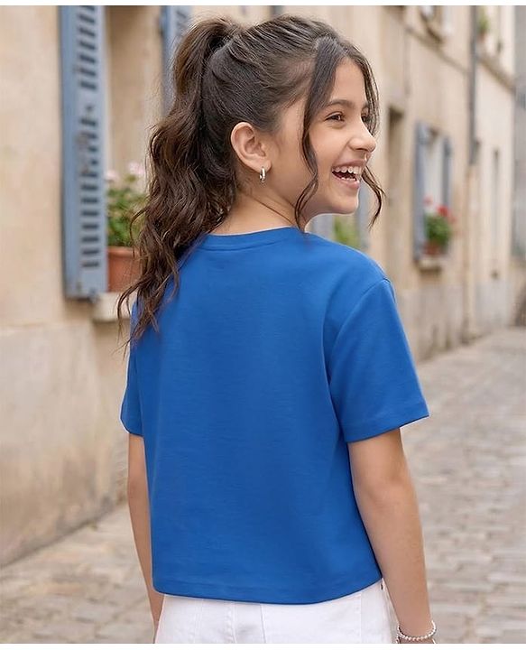 Pine Kids Cotton Knit Half Sleeves T-Shirt With Love Yourself Print - Royal Blue