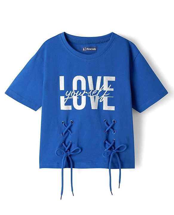 Pine Kids Cotton Knit Half Sleeves T-Shirt With Love Yourself Print - Royal Blue