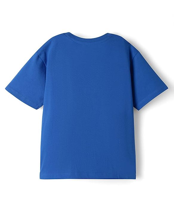 Pine Kids Cotton Knit Half Sleeves T-Shirt With Rhinestone Detailing & Bow Applique - Royal Blue