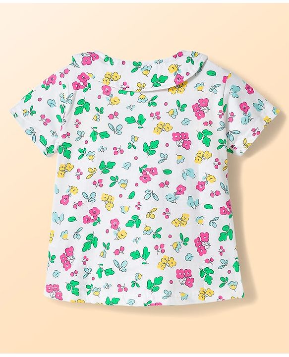 Babyhug Cotton Knit Half Sleeves Co-Ord T-Shirt & Shorts Night Suit With Floral - White