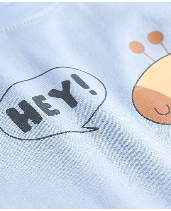 Babyhug Cotton Knit Half Sleeves T-Shirt & Shorts Night Suit With Elephant & Giraffe Print - Blue