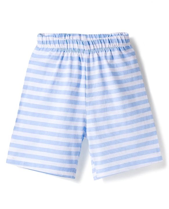 Babyhug Cotton Knit Half Sleeves T-Shirt & Shorts Night Suit With Elephant & Giraffe Print - Blue