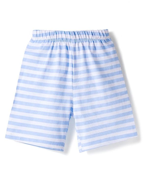 Babyhug Cotton Knit Half Sleeves T-Shirt & Shorts Night Suit With Elephant & Giraffe Print - Blue