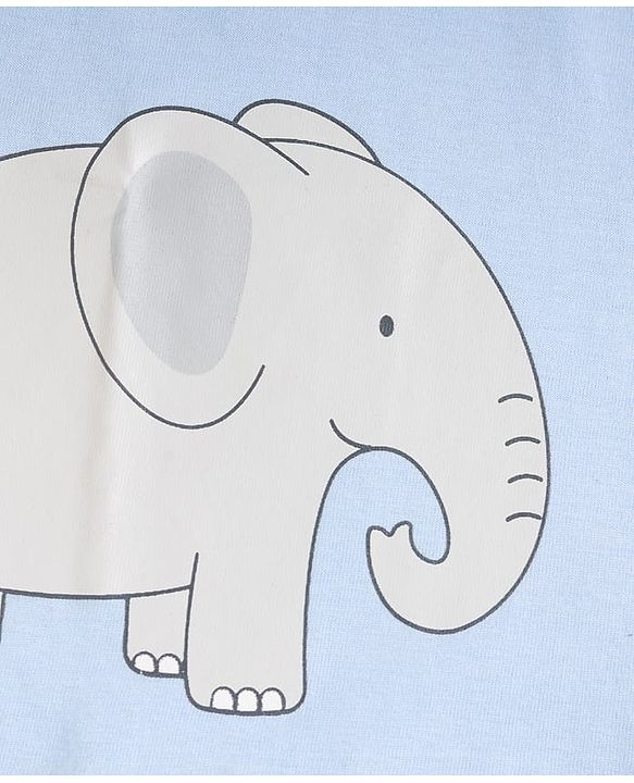 Babyhug Cotton Knit Half Sleeves T-Shirt & Shorts Night Suit With Elephant & Giraffe Print - Blue