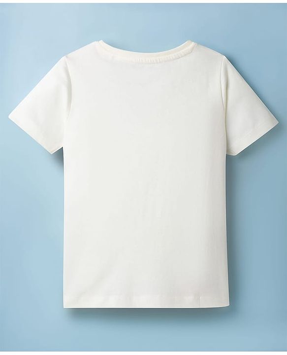 Pine Kids Cotton Knit Half Sleeves T-Shirt With Heart Print & Reversible Sequins - White