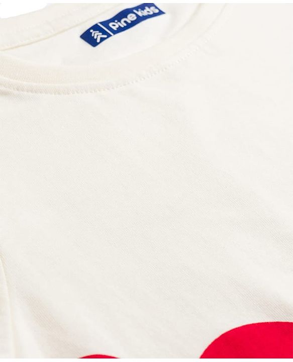 Pine Kids Cotton Knit Half Sleeves T-Shirt With Heart Print & Reversible Sequins - White