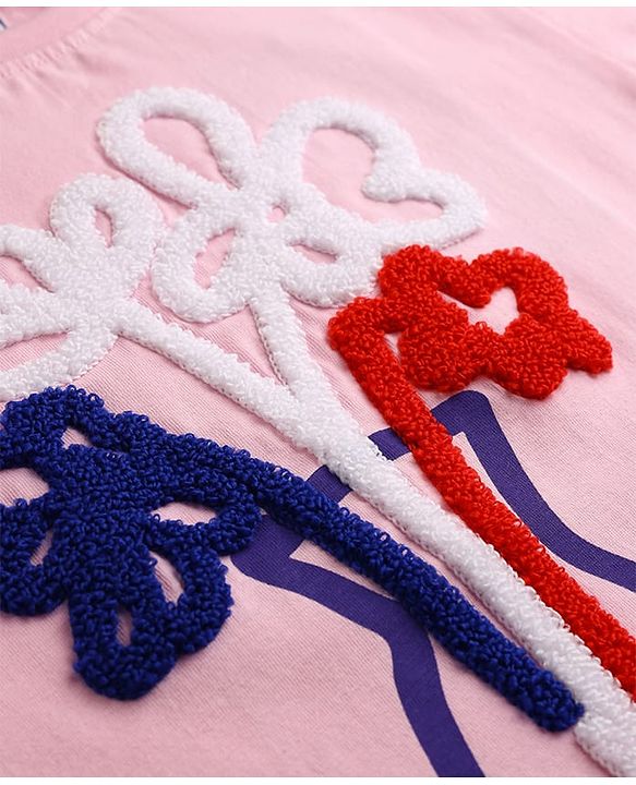 Pine Kids Cotton Knit T-Shirts with Floral Applique Pink 4-5 Years
