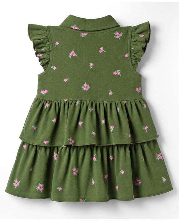 Babyhug 100% Cotton Knit Half Sleeves Frock with Floral Print - Green