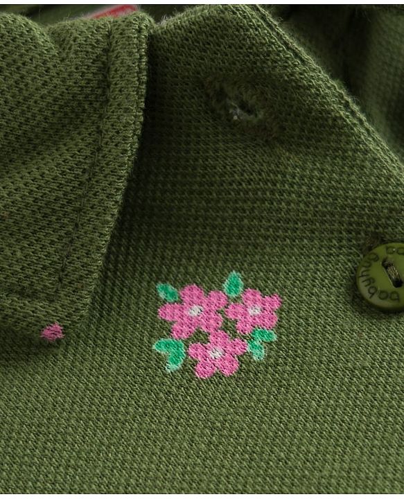 Babyhug 100% Cotton Knit Half Sleeves Frock with Floral Print - Green