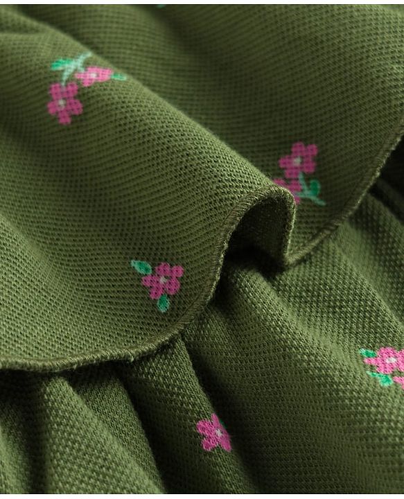 Babyhug 100% Cotton Knit Half Sleeves Frock with Floral Print - Green