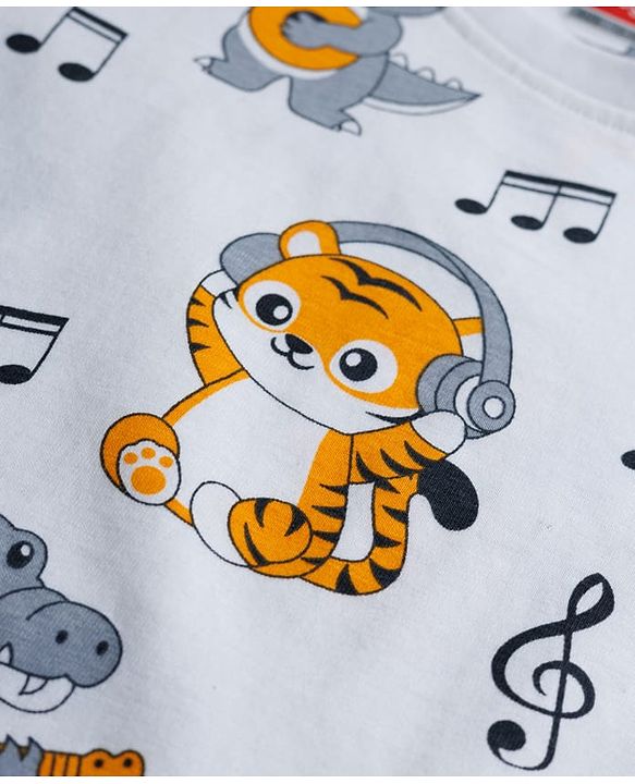 Babyhug Cotton Knit Half Sleeves Co-Ord T-Shirt & Short Night Suit with Animal Print - White