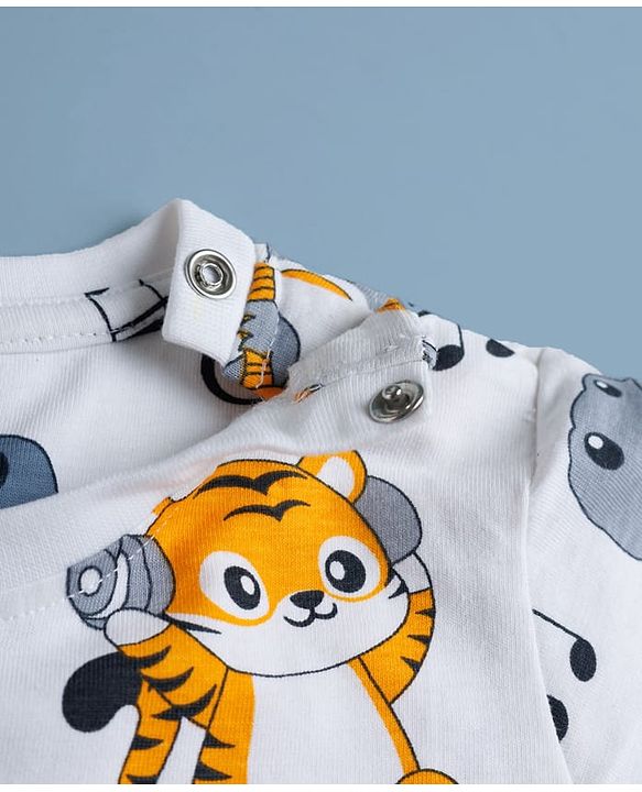 Babyhug Cotton Knit Half Sleeves Co-Ord T-Shirt & Short Night Suit with Animal Print - White