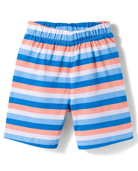 Babyhug Cotton Knit Half Sleeves T-Shirt & Short Night Suit with Striped & Shark Print -  Blue