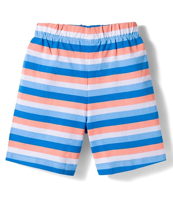 Babyhug Cotton Knit Half Sleeves T-Shirt & Short Night Suit with Striped & Shark Print -  Blue