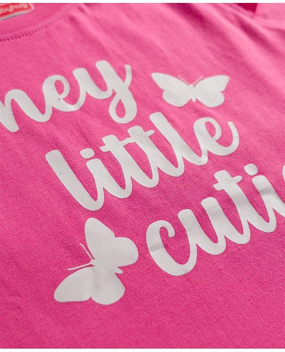Babyhug Cotton Knit Half Sleeves T-Shirt & Shorts Night Suit With Butterfly Print - Dark Pink