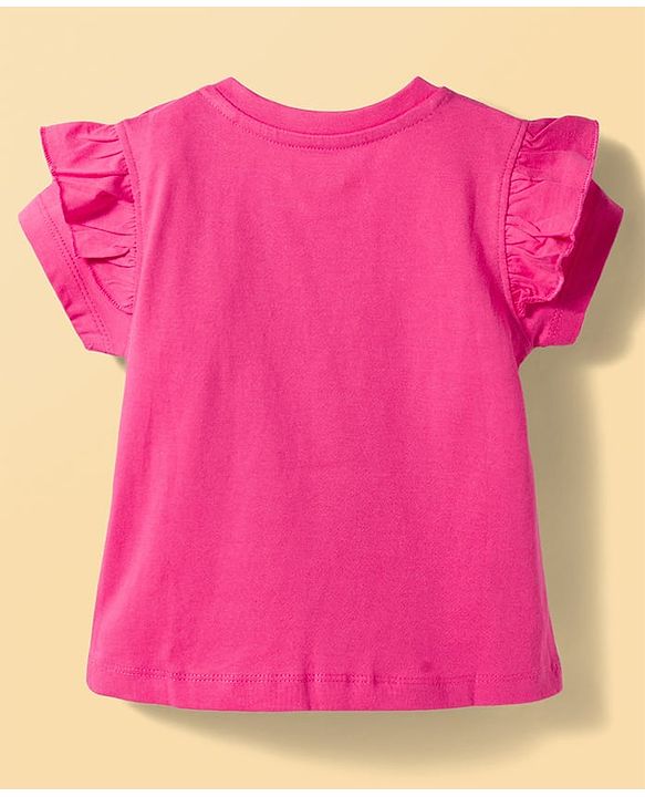 Babyhug Cotton Knit Half Sleeves T-Shirt & Shorts Night Suit With Butterfly Print - Dark Pink