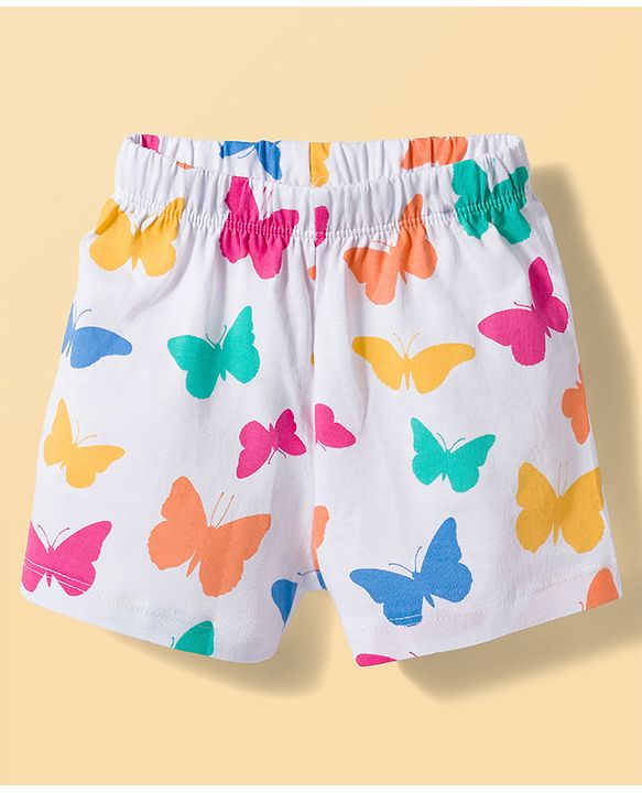 Babyhug Cotton Knit Half Sleeves T-Shirt & Shorts Night Suit With Butterfly Print - Dark Pink