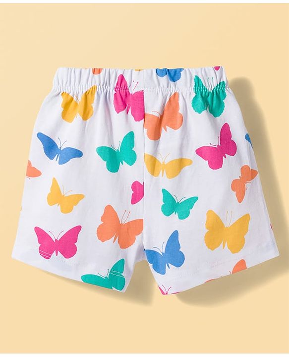 Babyhug Cotton Knit Half Sleeves T-Shirt & Shorts Night Suit With Butterfly Print - Dark Pink