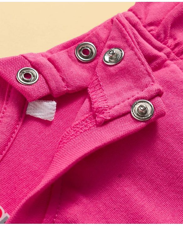 Babyhug Cotton Knit Half Sleeves T-Shirt & Shorts Night Suit With Butterfly Print - Dark Pink